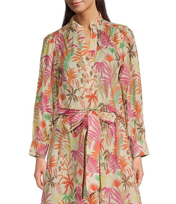 J.McLaughlin Jungle Melody Split V-Neck Bracelet Sleeve Blouse Product Image