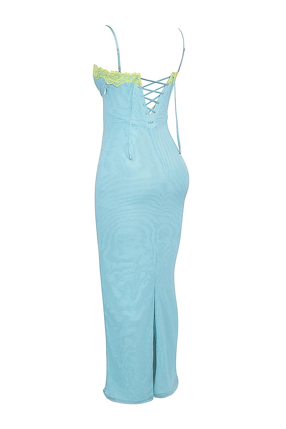 Aiza  ocean blue contrast lace maxi dress Product Image