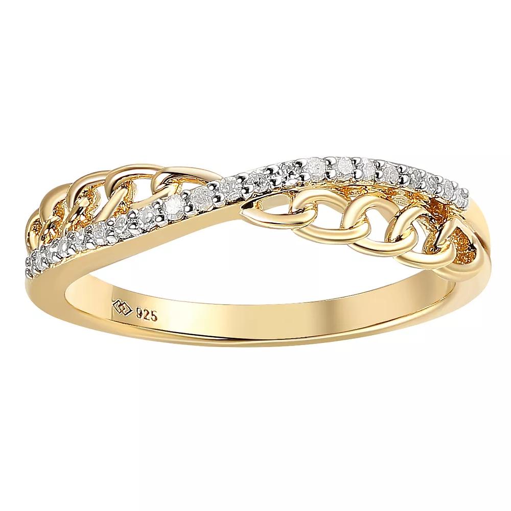 14k Gold Over Silver 1/ 10 Carat T.W. Diamond Crisscross Link Ring, Women's, Size: 9, Gold Tone Product Image