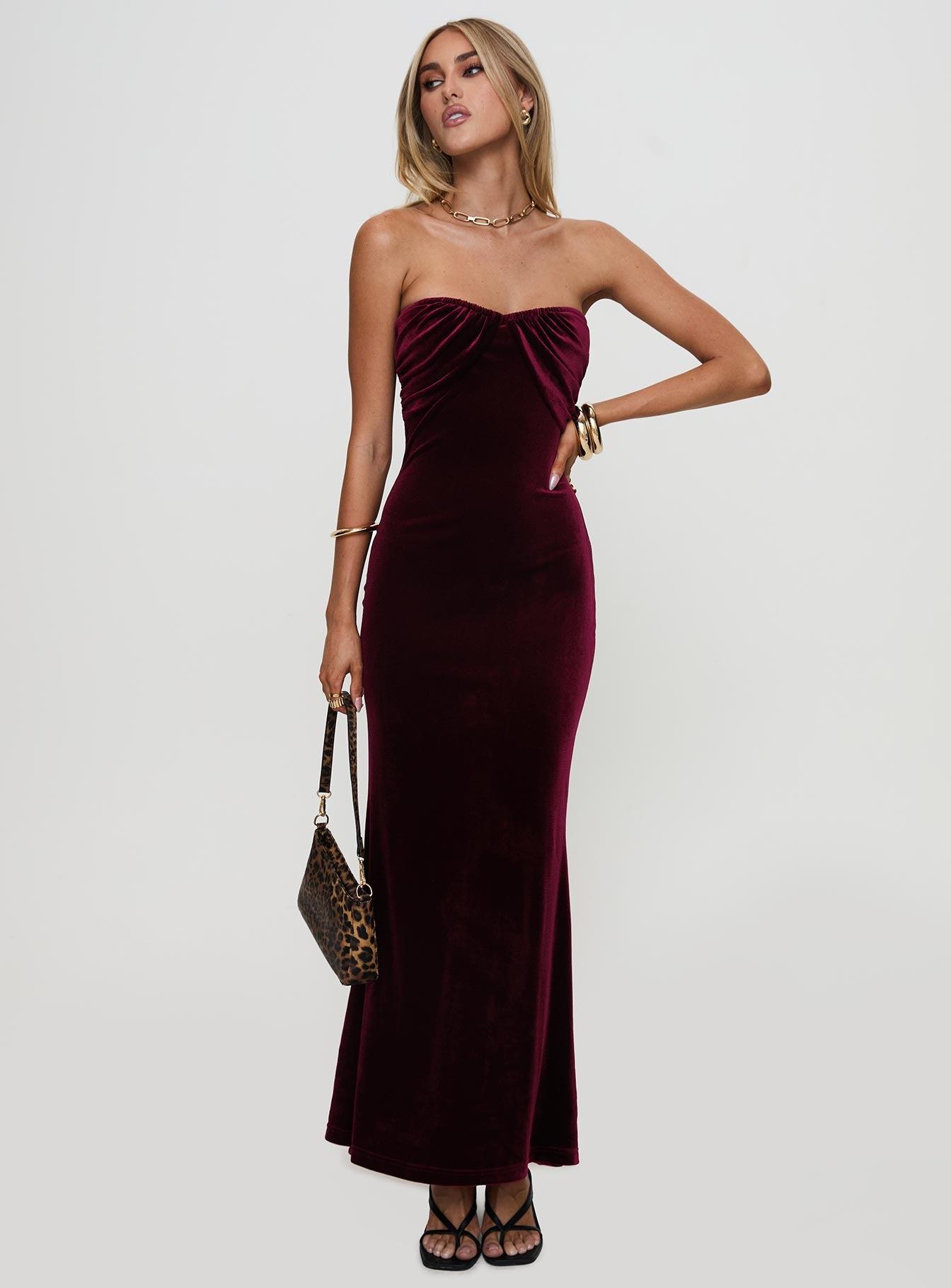 Irena Strapless Maxi Dress Burgundy Product Image