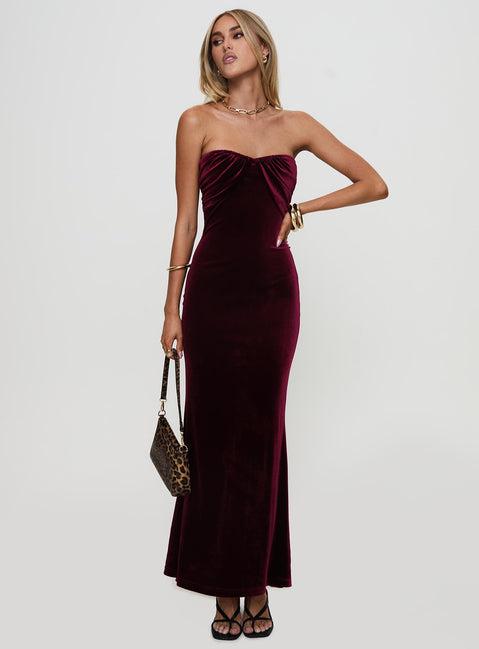Irena Strapless Maxi Dress Burgundy Product Image