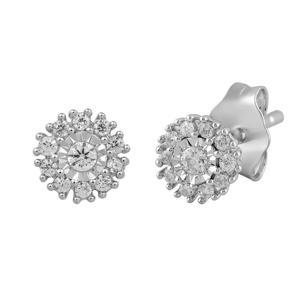 Sterling Silver 1/6 Carat T.W. Diamond Halo Earrings, Women's Product Image