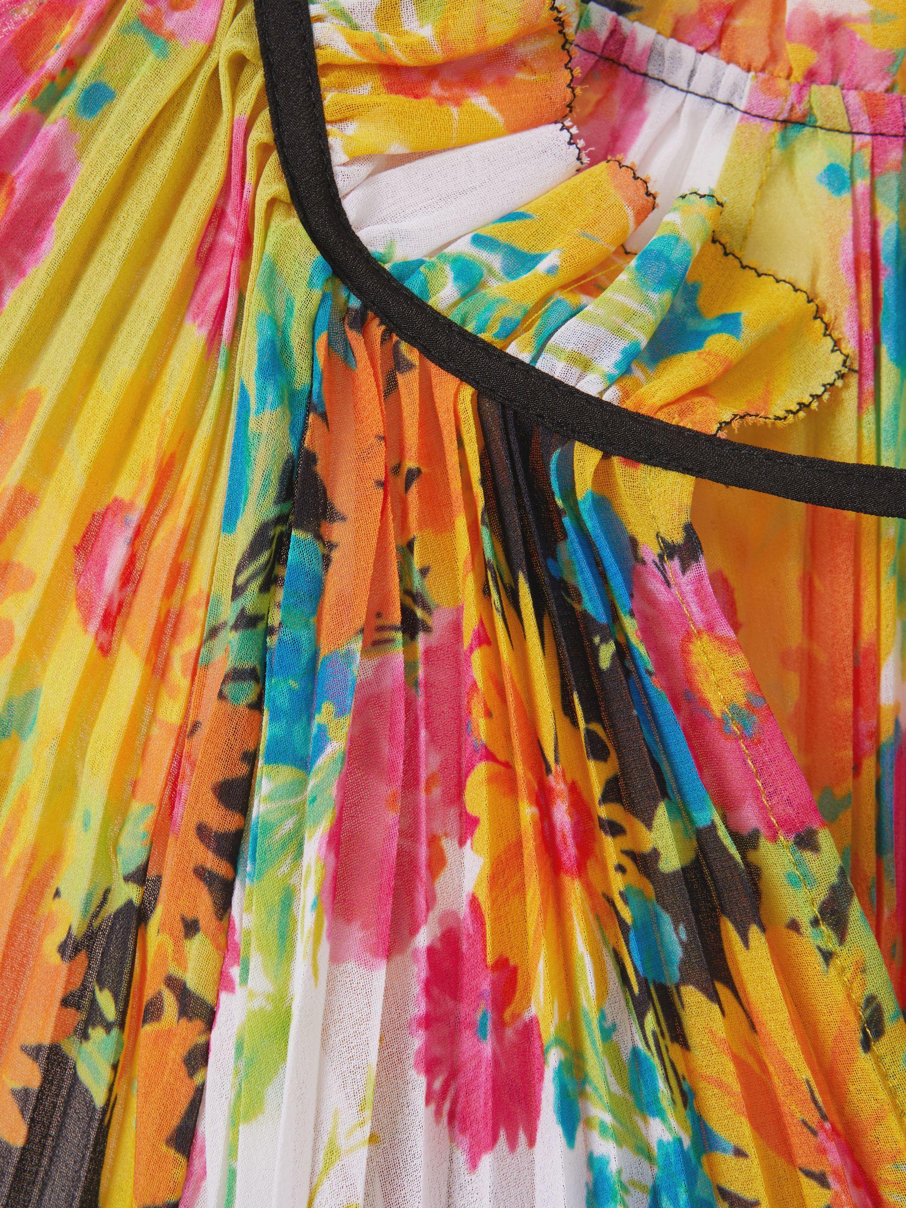 Florere Pleated Tie Neck Mini Dress in Multi Product Image