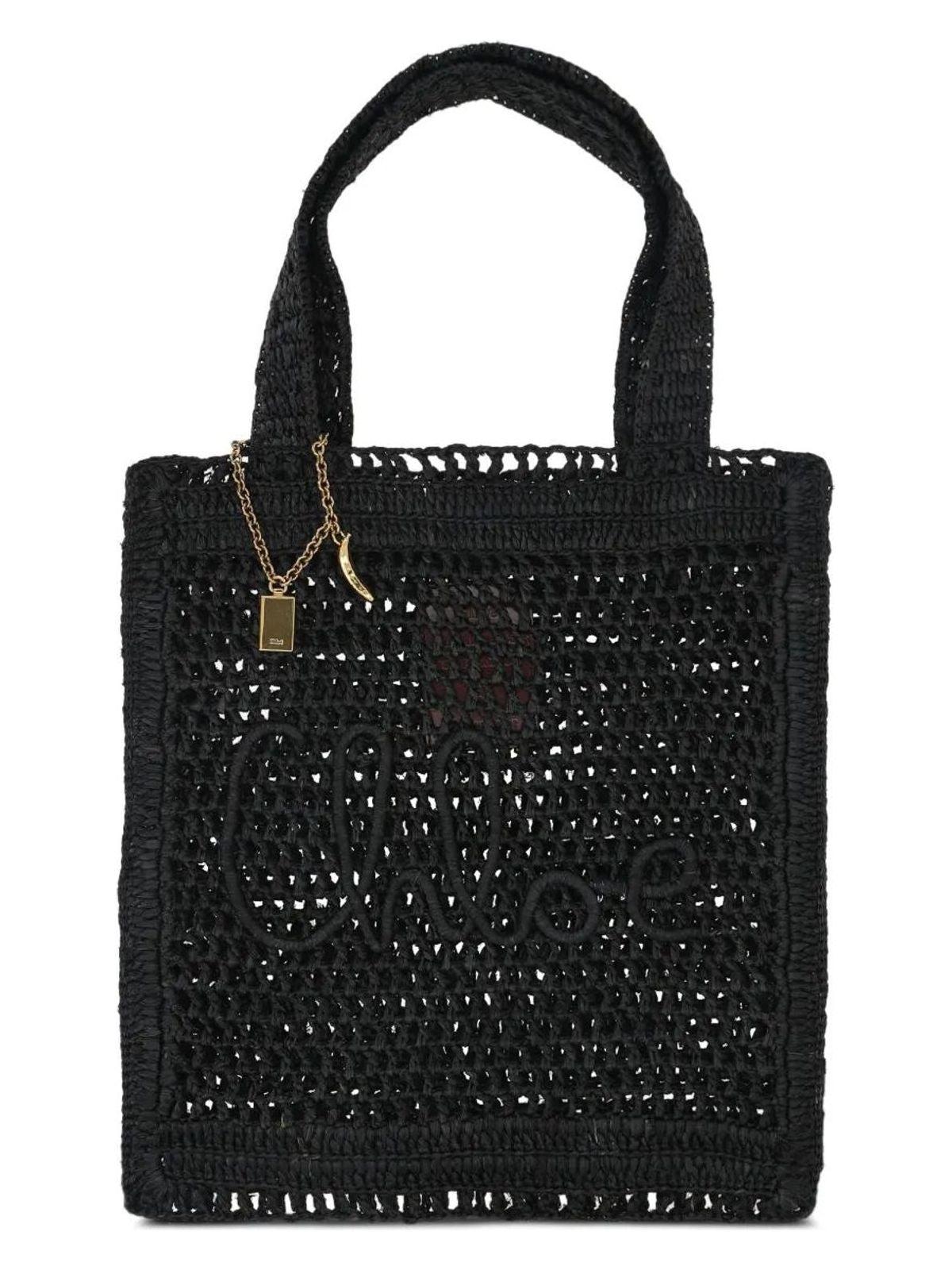 CHLOÉ Summer Banana Embellished Crocheted Embroidered Faux Raffia Tote In Black Product Image