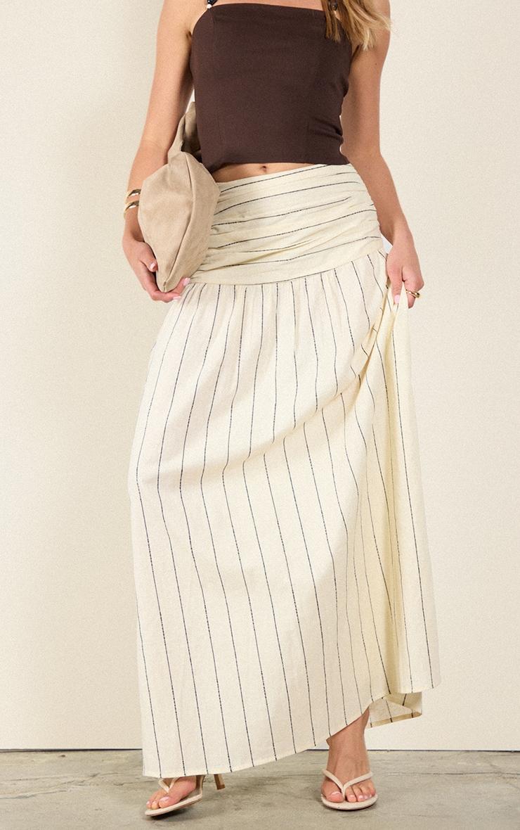 Stone Stripe Cotton Ruched Waist Maxi Skirt Product Image