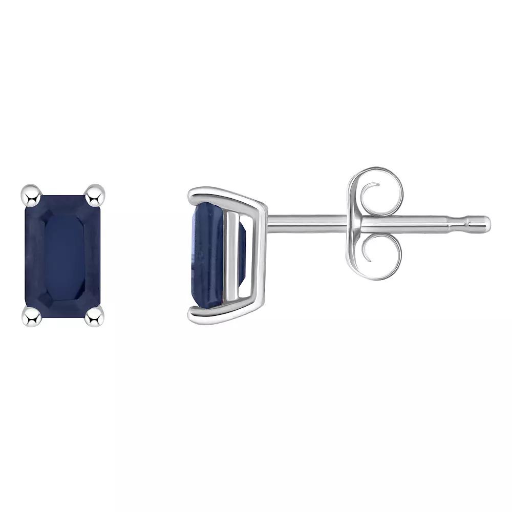 Celebration Gems 14k White Gold Emerald Cut Birthstone Stud Earrings, Women's, Blue Sep Product Image