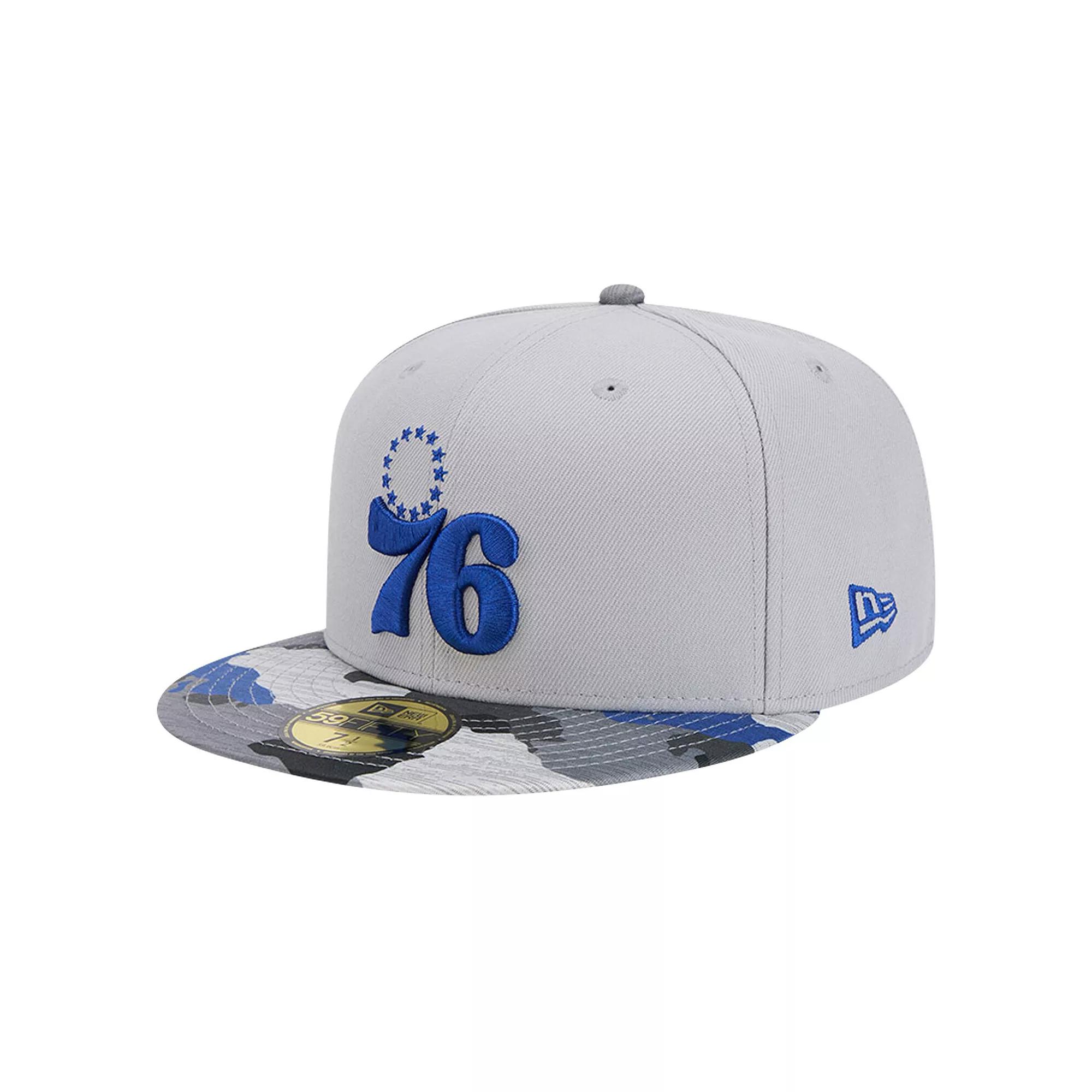Men's New Era Gray Philadelphia 76ers Active Color Camo Visor 59FIFTY Fitted Hat,  Product Image