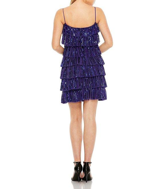 Mac Duggal Spaghetti Strap Tiered Sequin Shift Dress Product Image