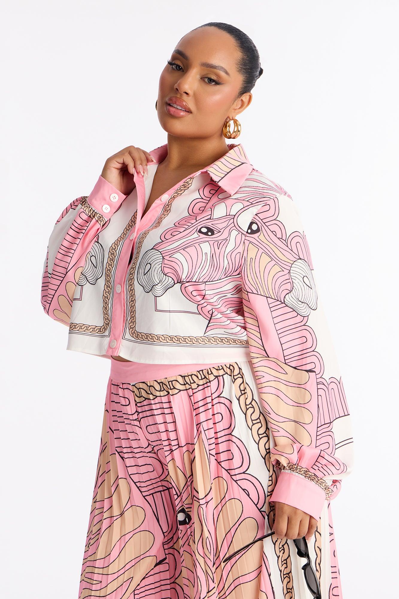 Marlene Satin Pleated Pant Set - Pink/combo Female Product Image