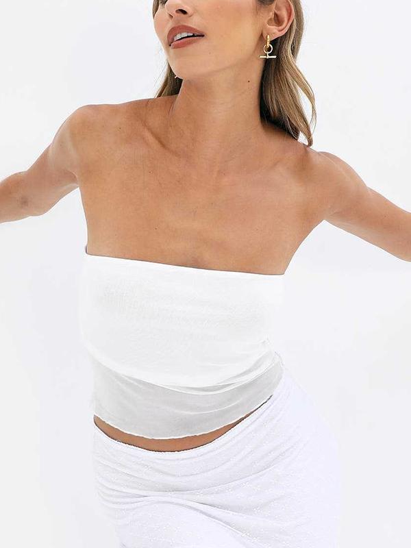 Plain Mesh Slim Fit Bandeau Top Product Image
