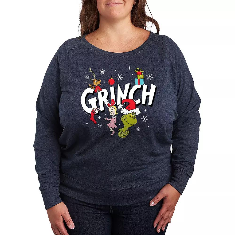 Plus Size Dr. Seuss The Grinch Logo Group French Terry Long Sleeve Tee, Women's, Size: 1XL, Grey Indigo Product Image