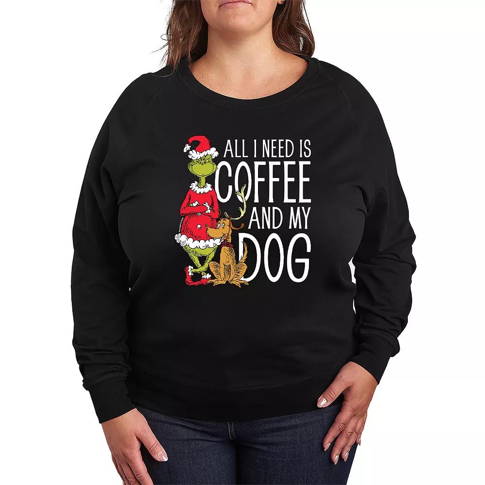 Plus Size Dr. Seuss Grinch All I Need Is Coffee French Terry Long Sleeve Tee, Women's, Size: 2XL, Black Product Image