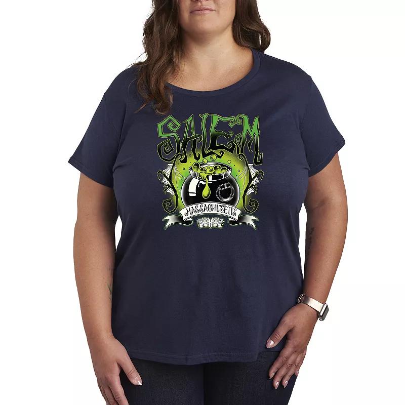 Plus Size Salem Witchy Collegiate Graphic Tee, Womens Blue Product Image