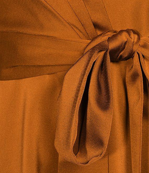 Alex Marie Paige Satin Deep V-Neck Long Cut-Out Sleeve Tie Front A-Line Above the Knee Dress Product Image