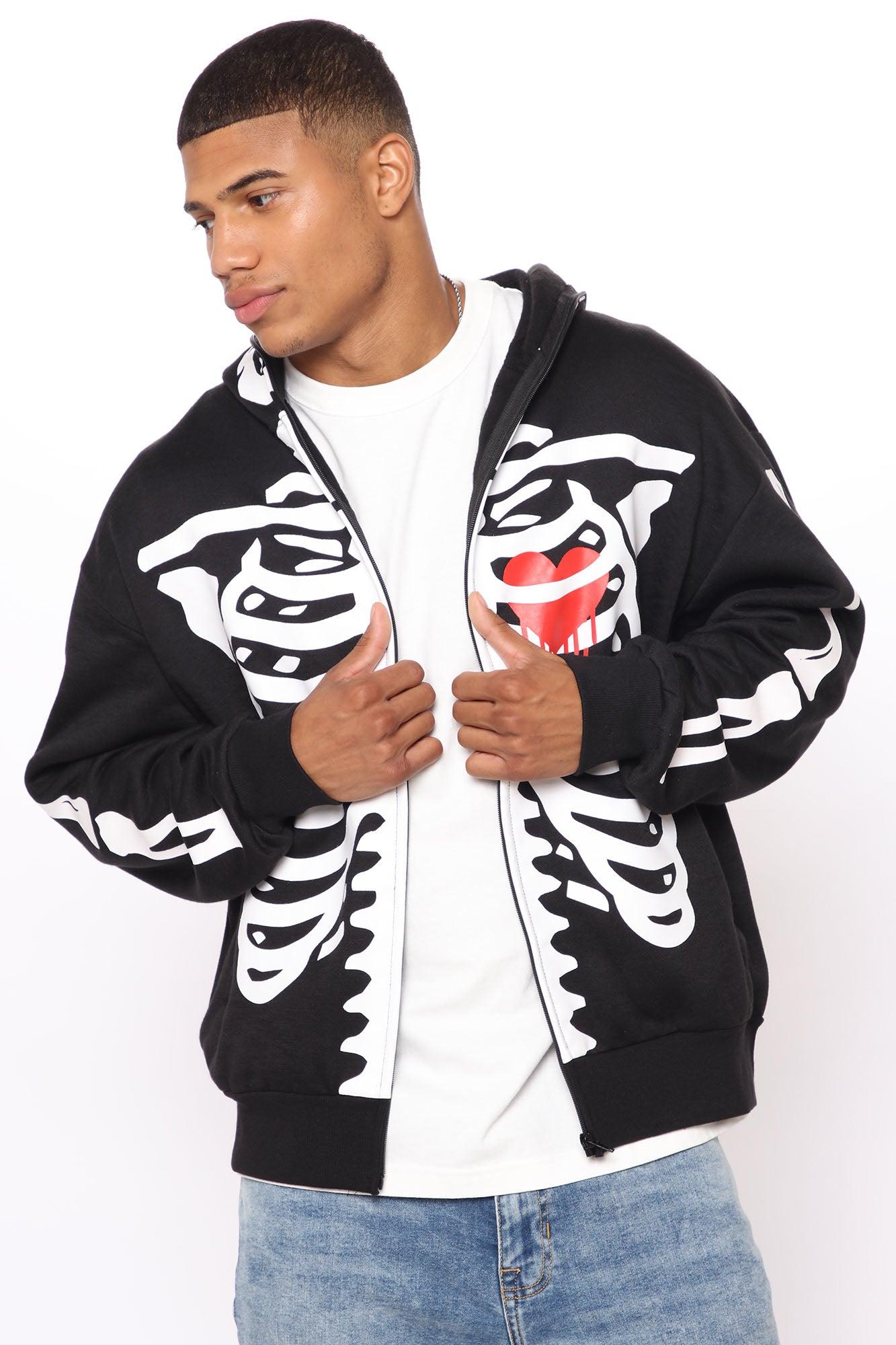 Skull Body Zip Up Hoodie - Black Product Image
