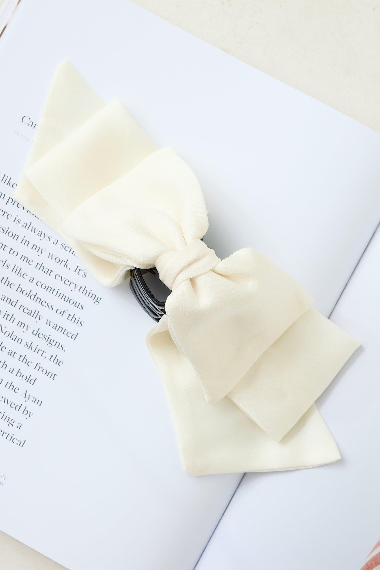 Matte Satin Bow Claw Clip Cream Product Image