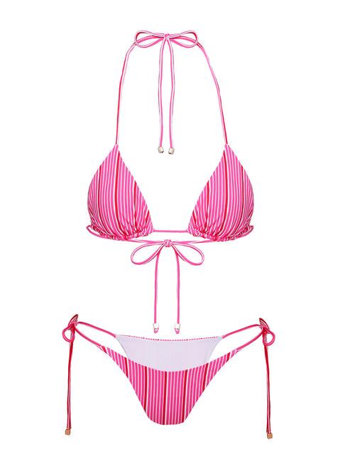 Glora Tie Side Bikini Bottom Pink Stripe Product Image