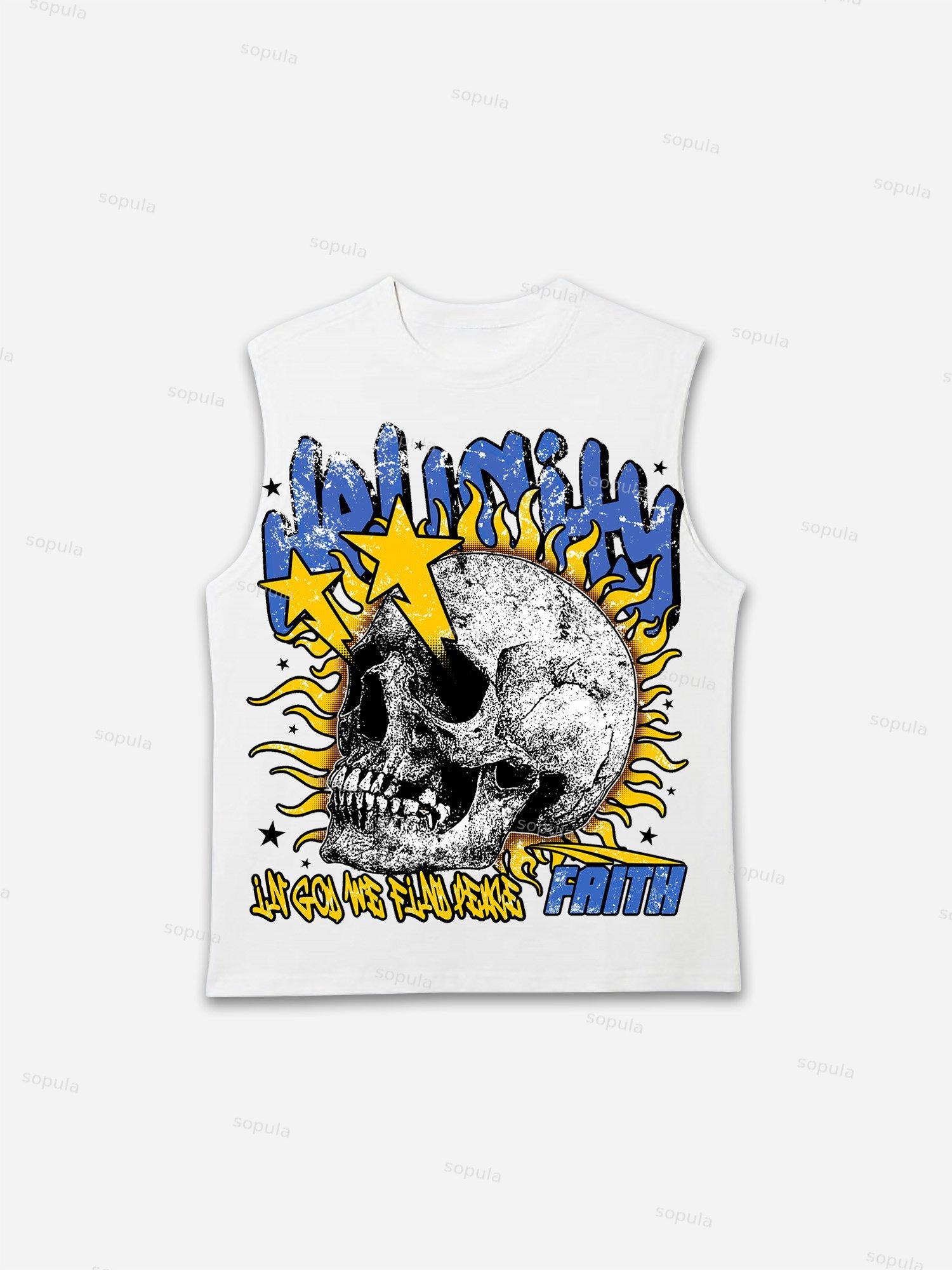 Men's Flame Skull Vintage Graphic Cotton Sleeveless Shirt Tank Top Product Image