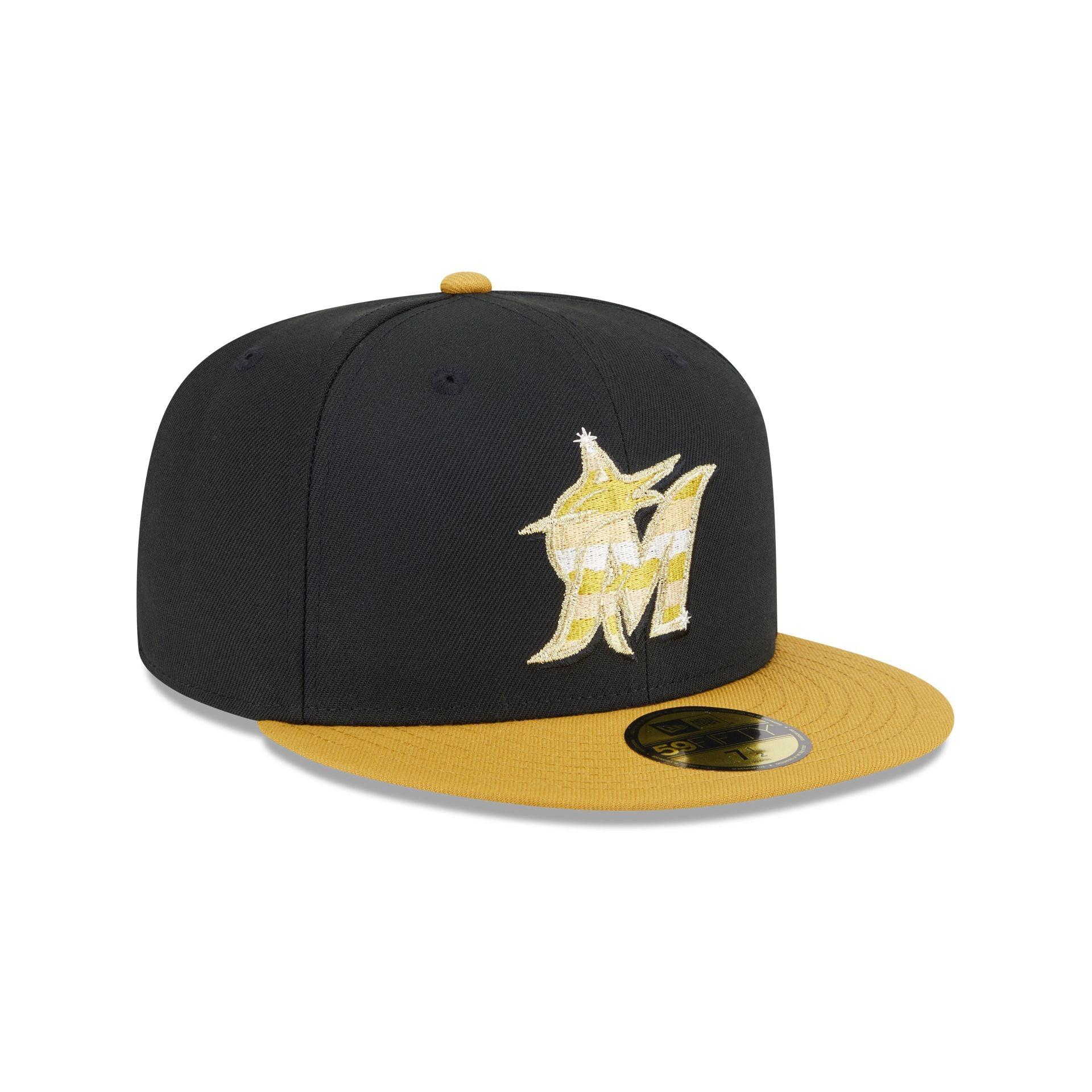 Miami Marlins Metallic Gold Logo 59FIFTY Fitted Hat Male Product Image