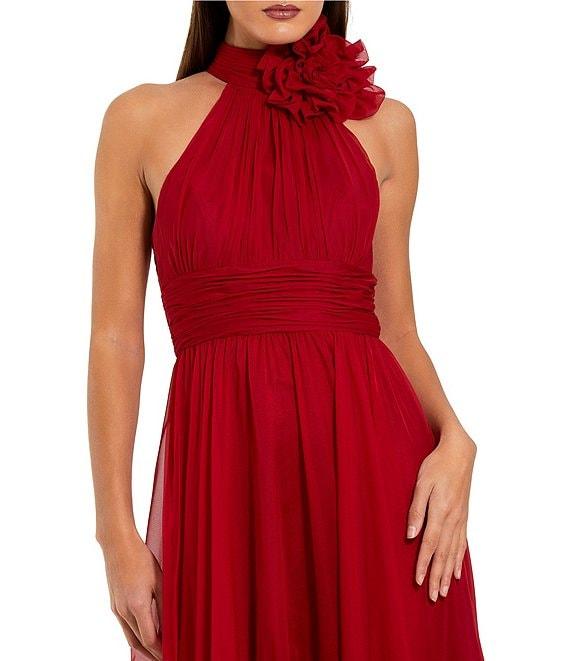 Mac Duggal Chiffon Mesh Flower Halter Neck Sleeveless Gown Product Image