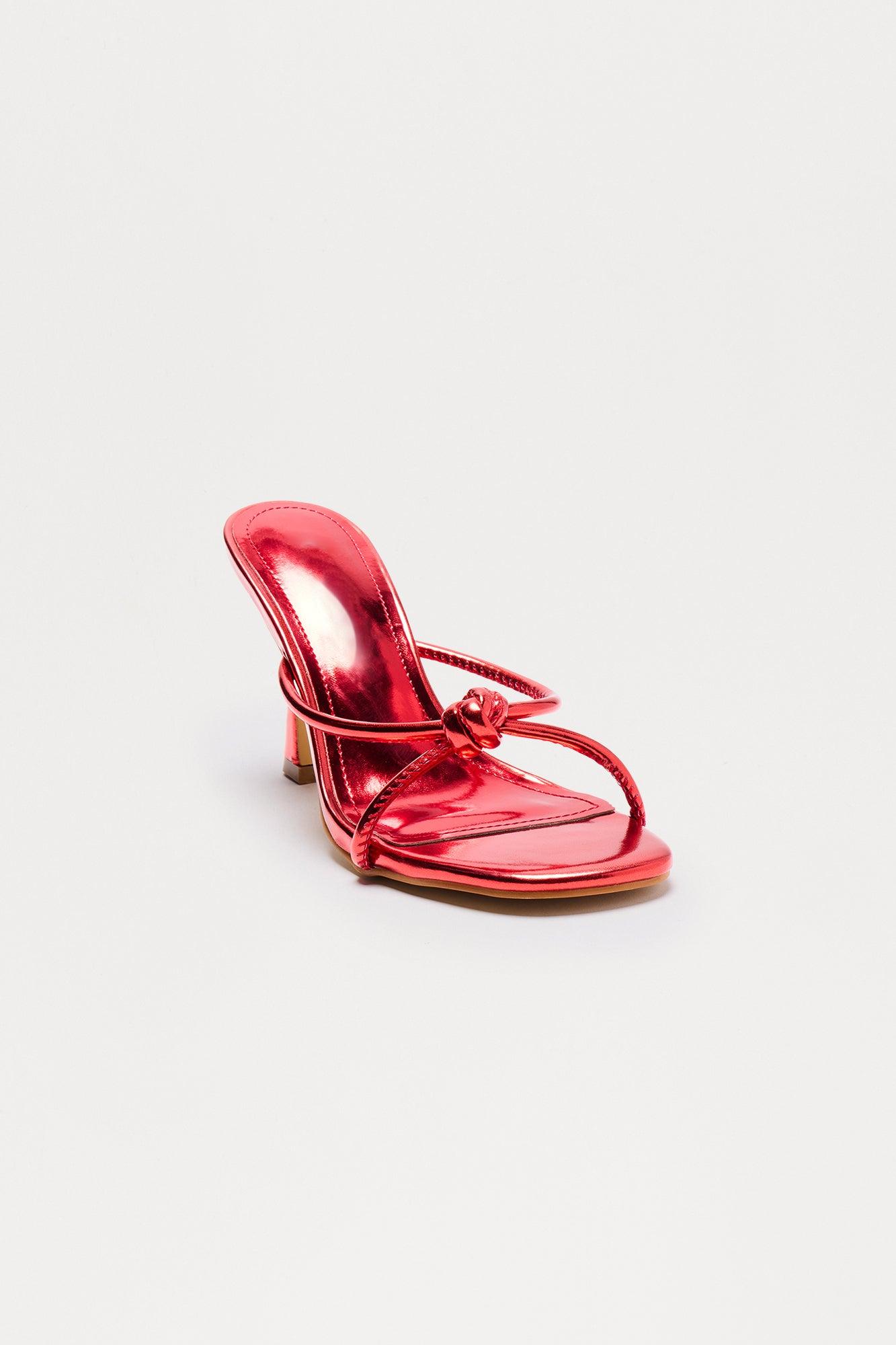 Rivy Knotted Faux Leather Mules - Red Product Image