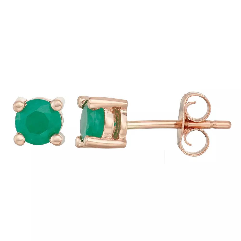 14k Gold Emerald Stud Earrings, Women's, Pink Product Image