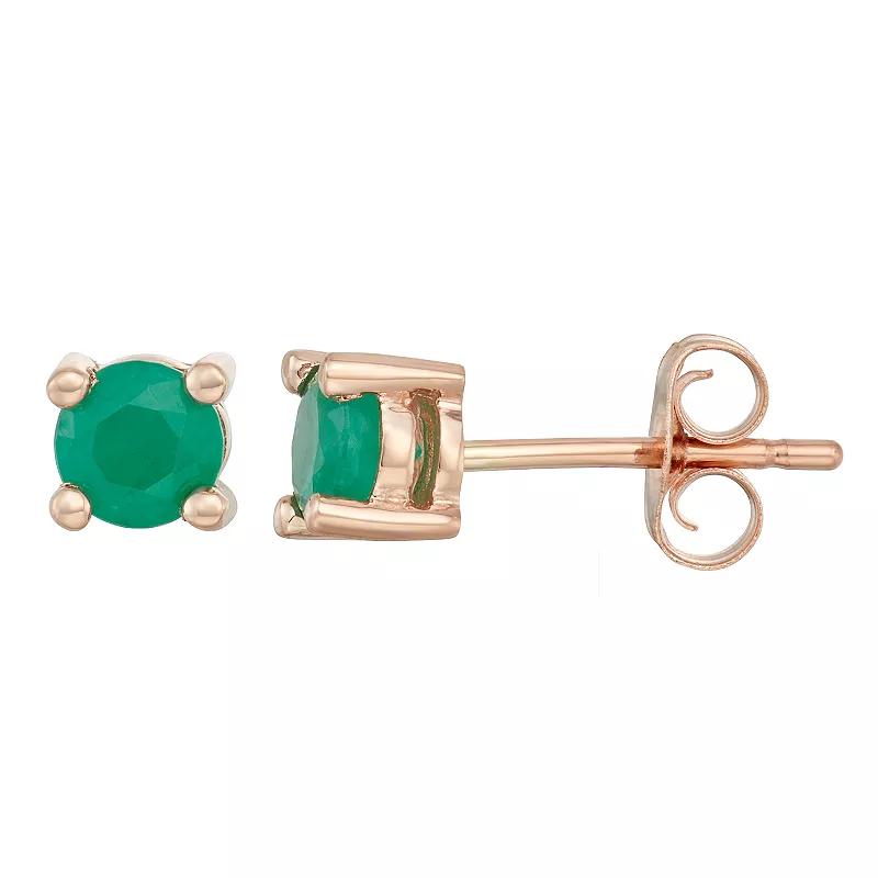 14k Gold Emerald Stud Earrings, Women's, Pink Product Image