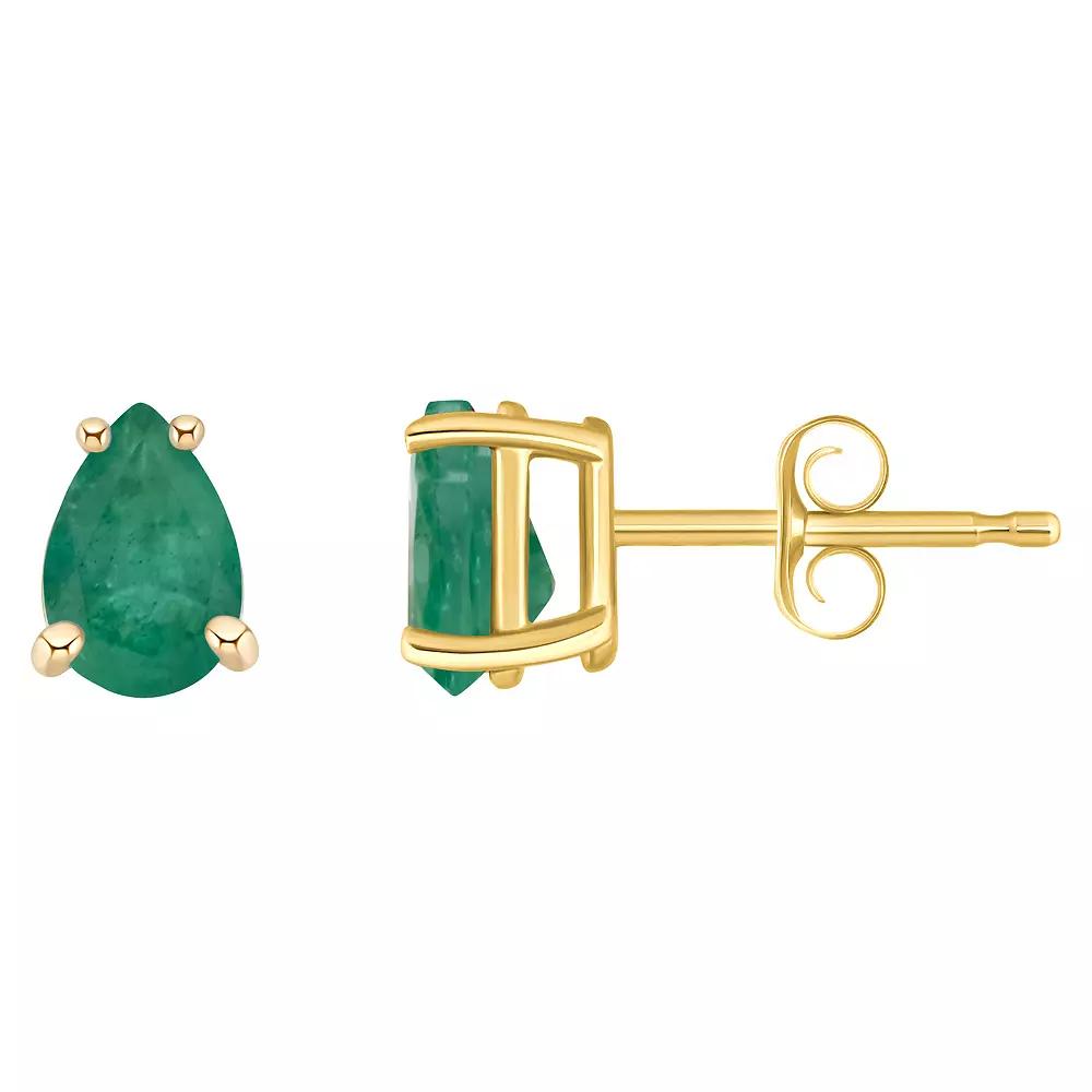 Celebration Gems 14k Gold Pear Shaped Emerald Stud Earrings, Women's Product Image