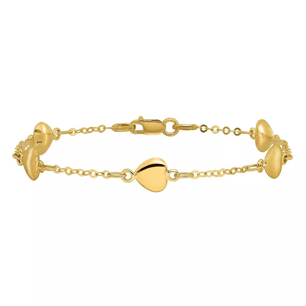 14k Gold Heart Station Bracelet, Women's, Size: 7" Product Image