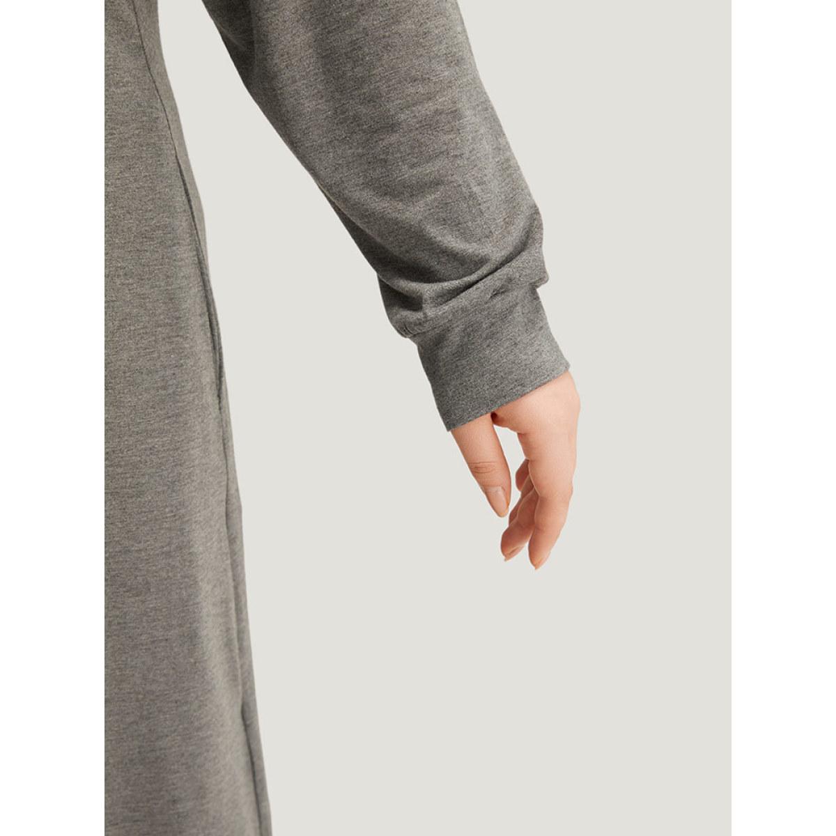 Plus Size Star Sequin Drawstring Pocket Hooded Dress DimGray Women Casual Plain Hooded Long Sleeve Curvy Midi Dress BloomChic 22-24/3X Product Image