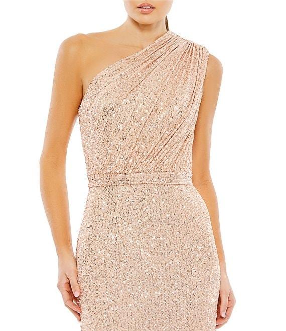 Mac Duggal Sequin Ruched One Shoulder Gown Product Image