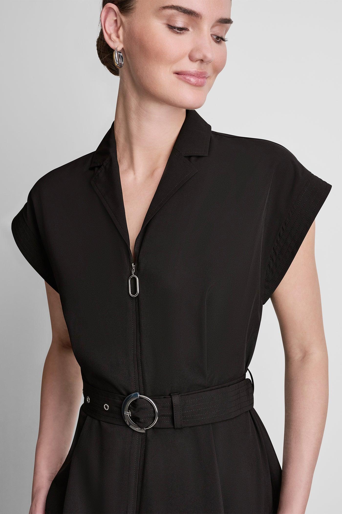 CAP SLEEVE ZIP-FRONT SHIRT DRESS Product Image