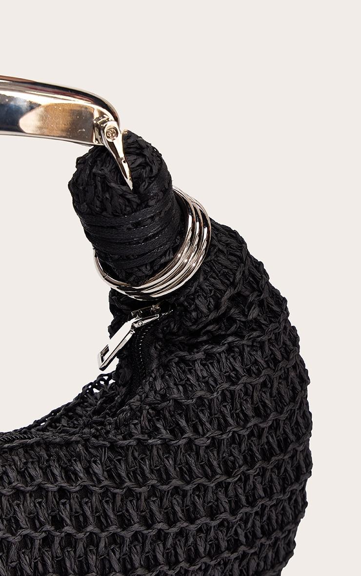 Silver Metal Handle Black Raffia Hand Bag Product Image