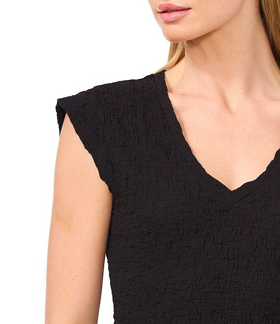 CeCe Puckered Knit V-Neck Cap Sleeve Peplum Top Product Image