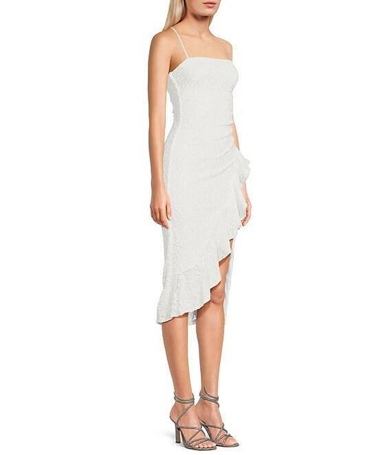 Honey and Rosie Floral Lace Asymmetrical Hem Ruffle Trim Dress Product Image