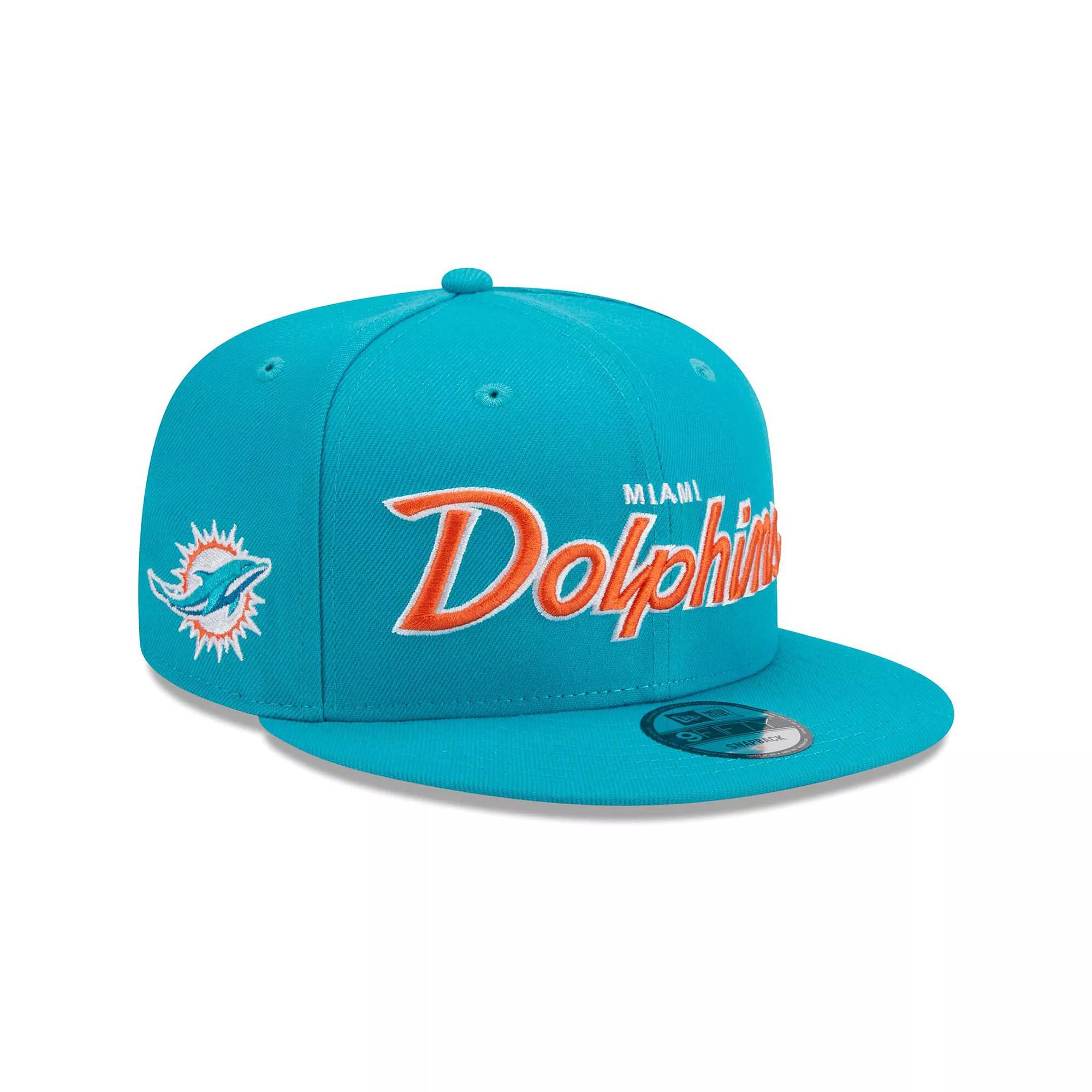 Men's New Era Aqua Miami Dolphins Main Script 9FIFTY Snapback Hat, Turquoise A Product Image