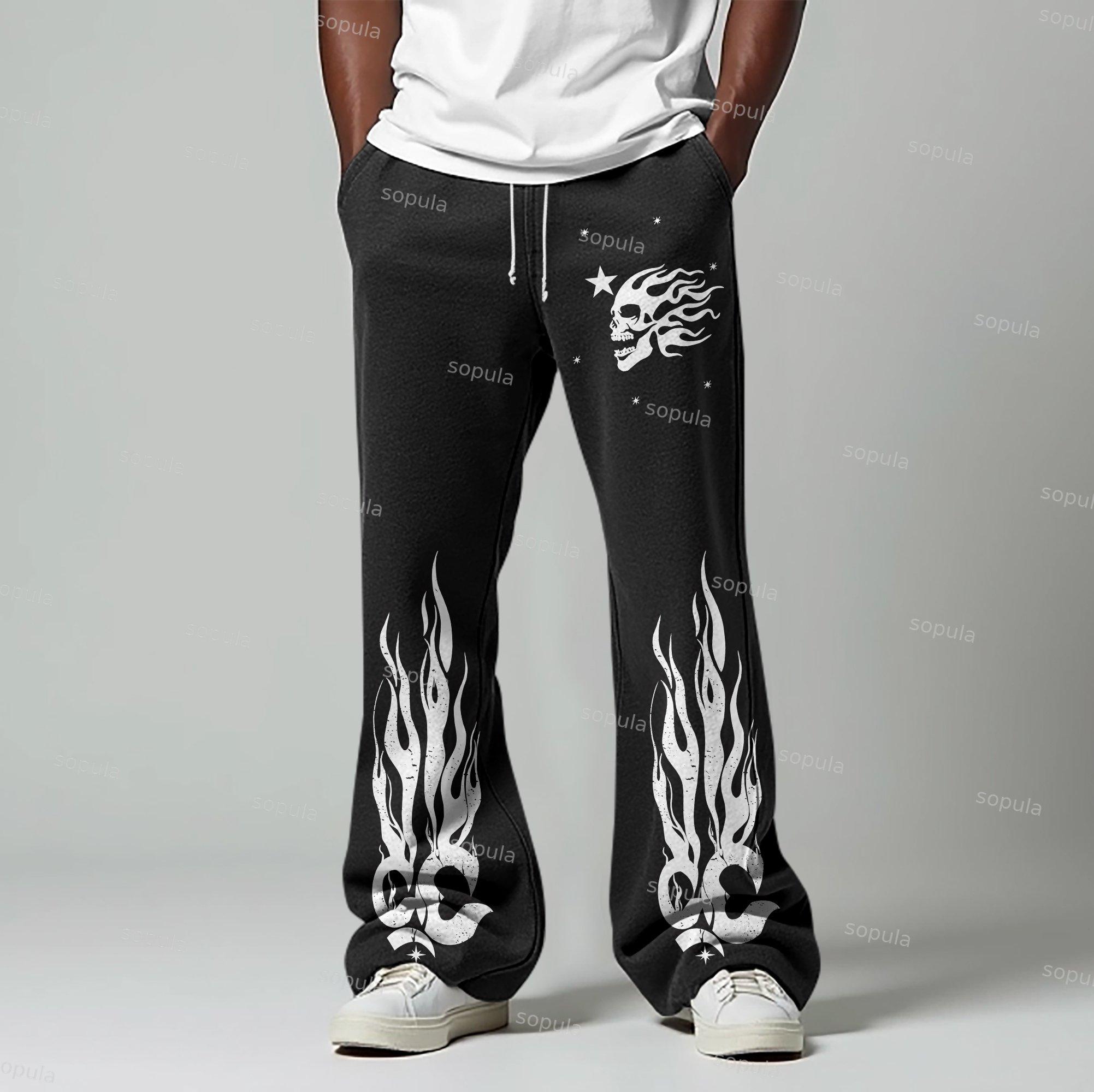 Vintage HeartStar Fire Print Graphic Flared Sweatpants Product Image