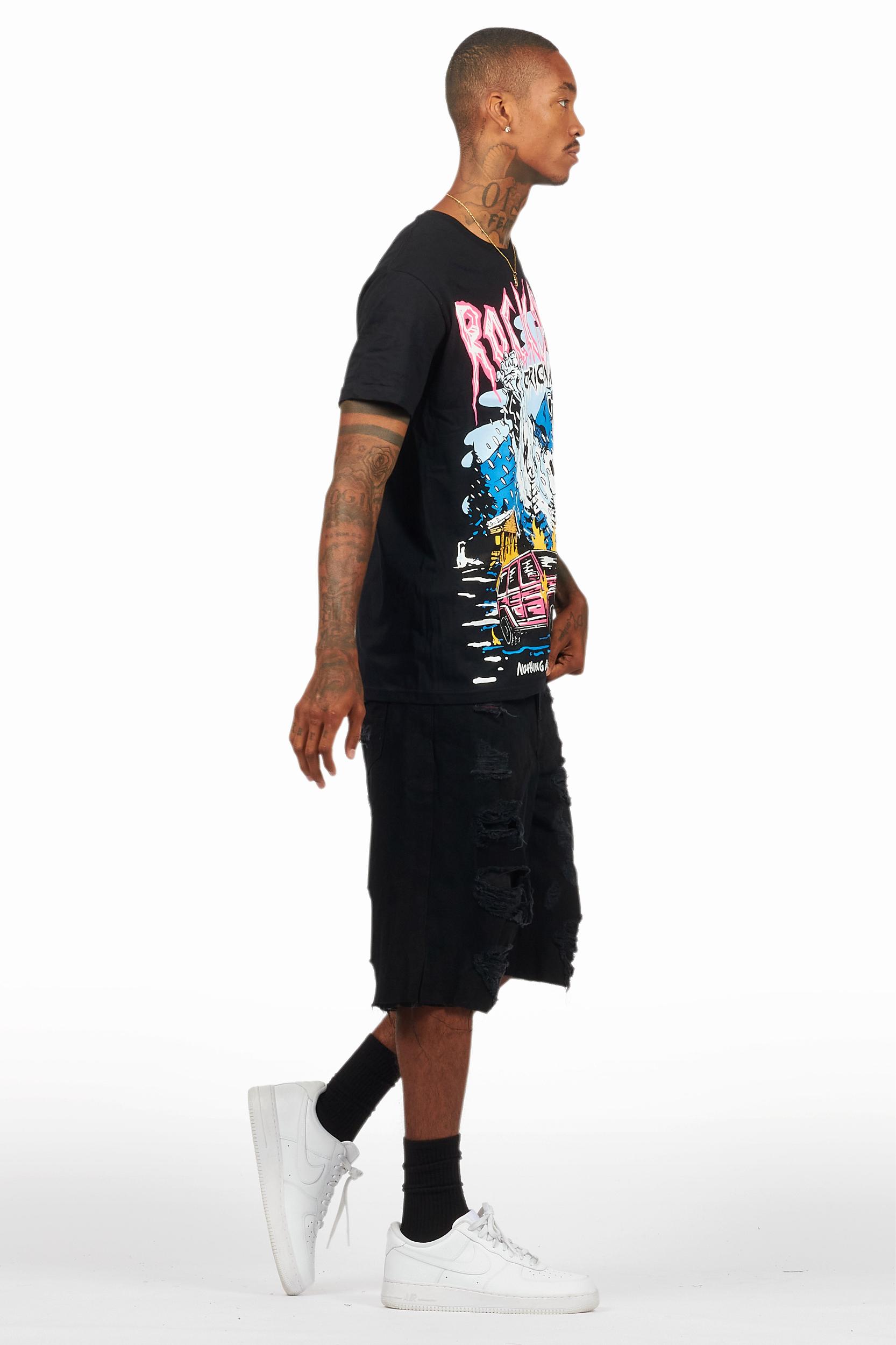 Kip Black T-Shirt/Denim Short Set Male Product Image