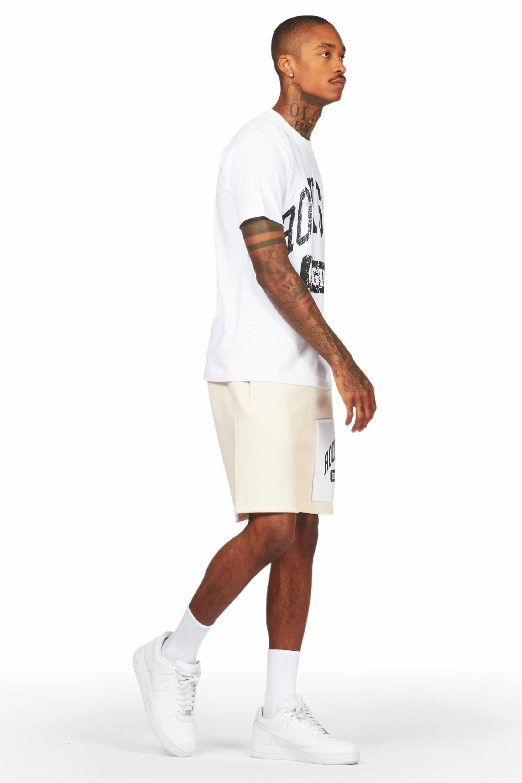 Jain White/Beige T-Shirt/Short Set Male Product Image
