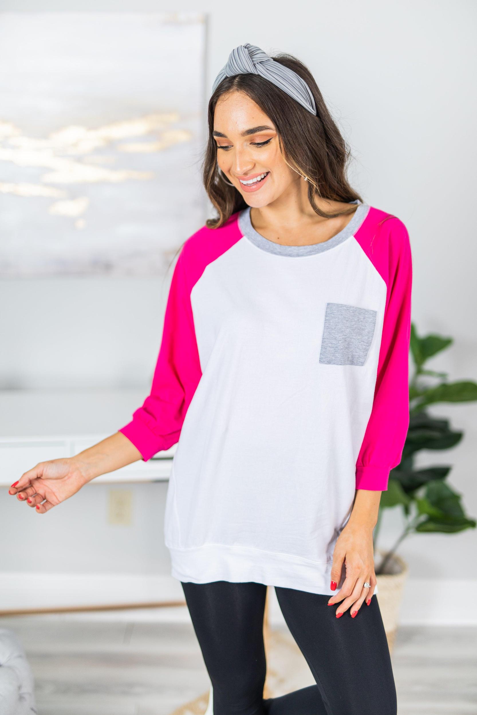 Slouchy Dolman Fuchsia Pink Raglan Tunic w/Pocket Female Product Image