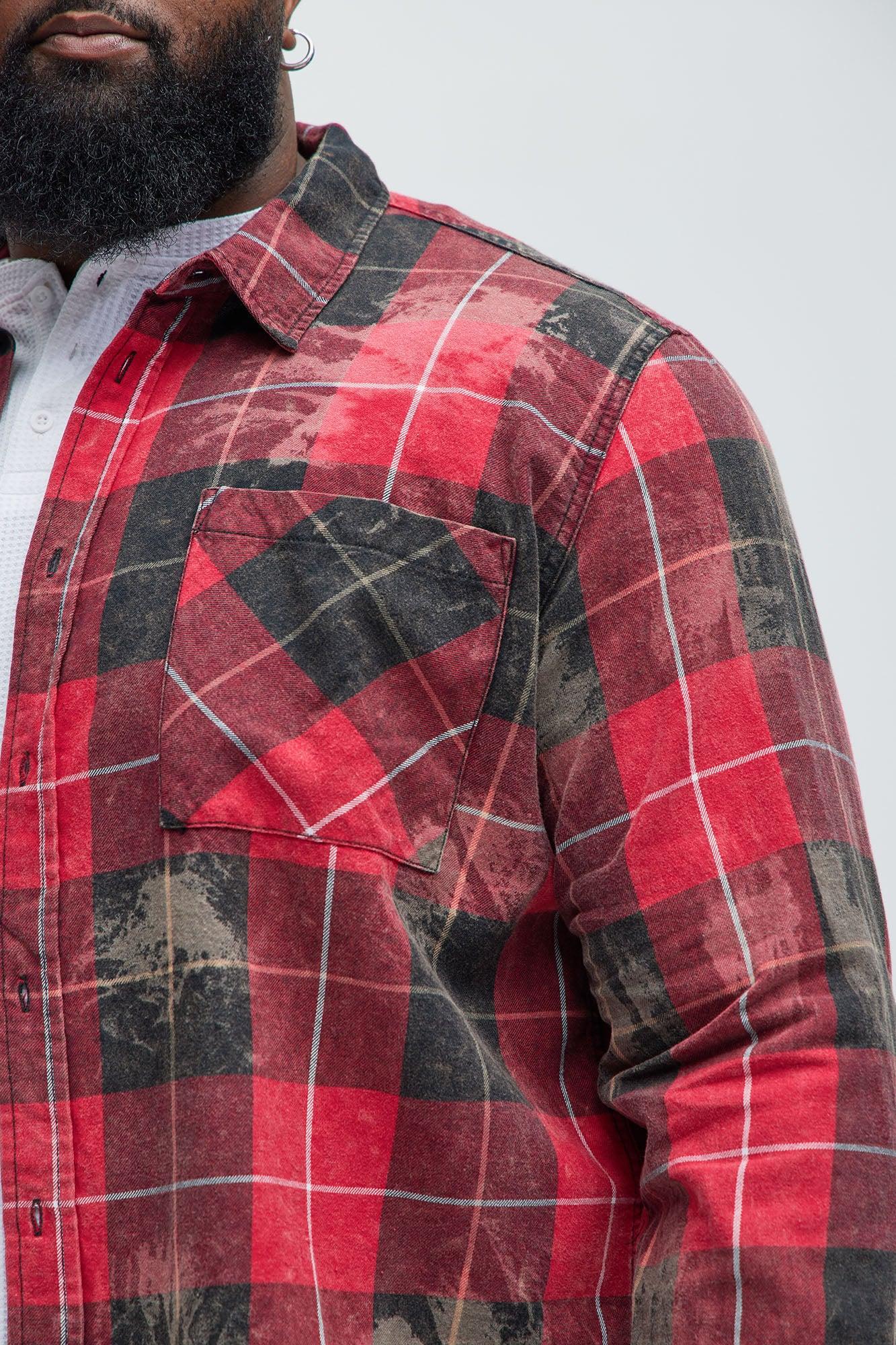 Pershing Distressed Plaid Flannel Shirt - Red/combo Product Image