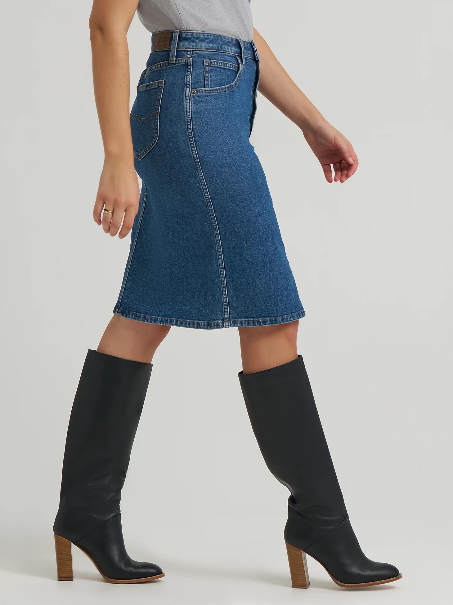 Women's Button Front Denim Midi Skirt | Women's Skirts & Dresses | Lee® Product Image