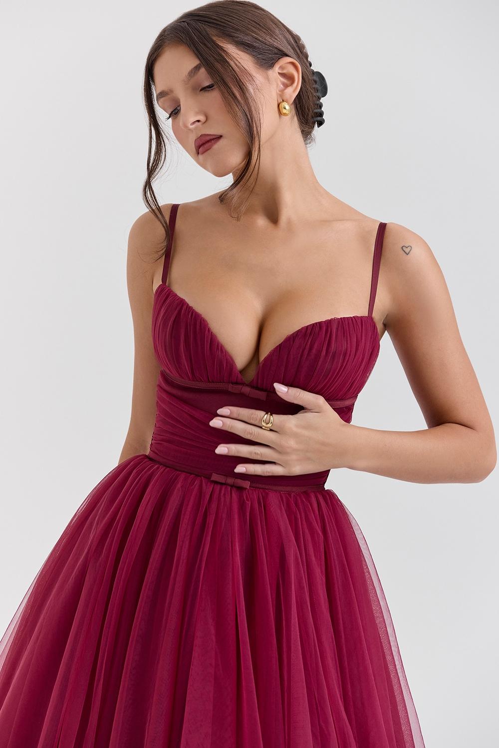 Countess  cabernet tulle midi dress - sale Product Image