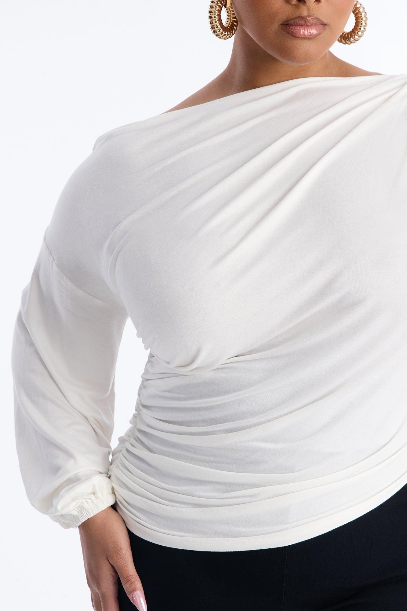 Misha Off Shoulder Ruched Long Sleeve Top - White Female Product Image