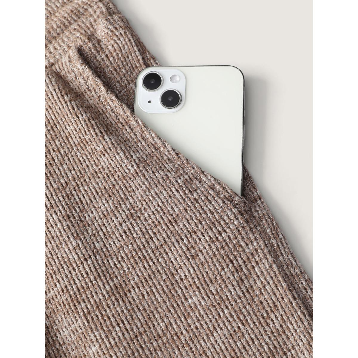 Plus Size Mixed Color Knit Pleated Drawstring Pants Women LightBrown Leisure Loose Mid Rise Casual Pants BloomChic 22-24/3X Product Image