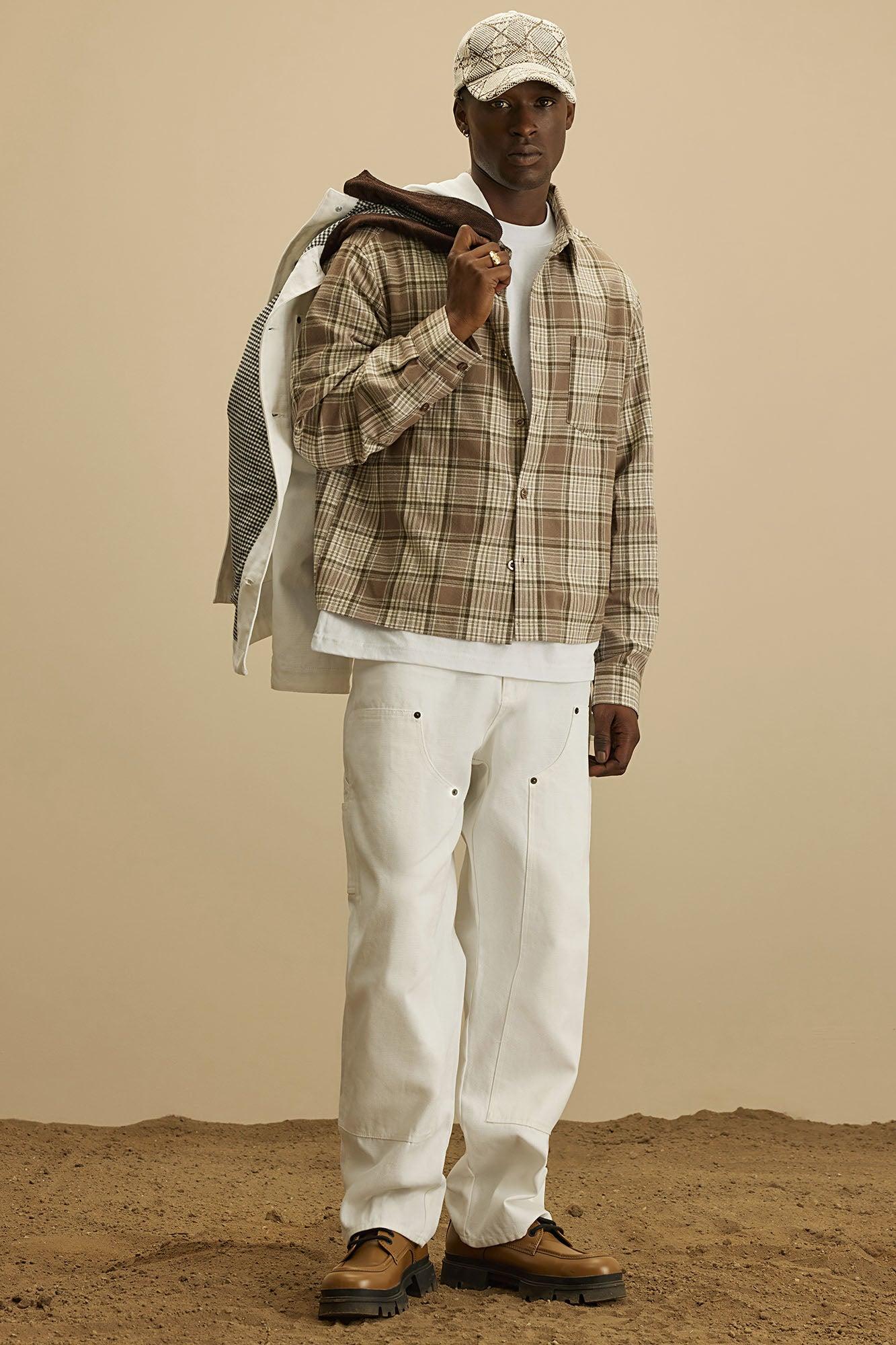 Delano Cropped Plaid Shirt - Taupe/combo Male Product Image