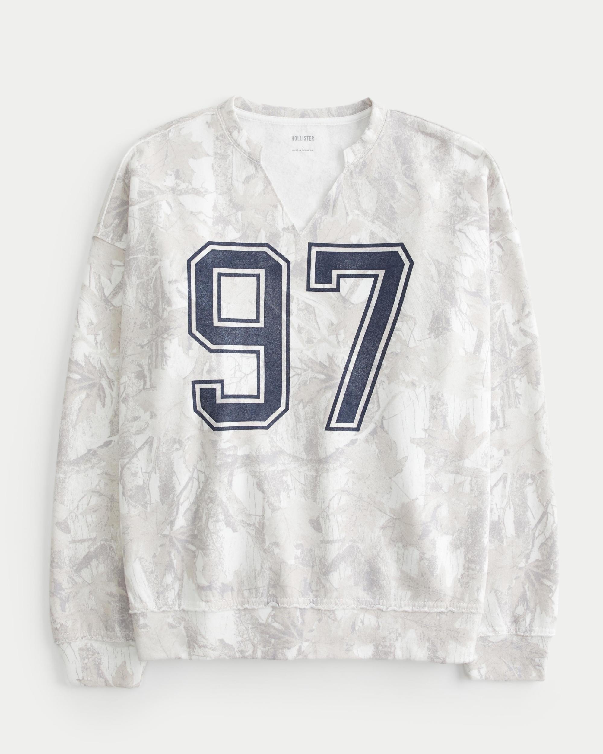 Oversized Camo Number Graphic Notch-Neck Sweatshirt Product Image