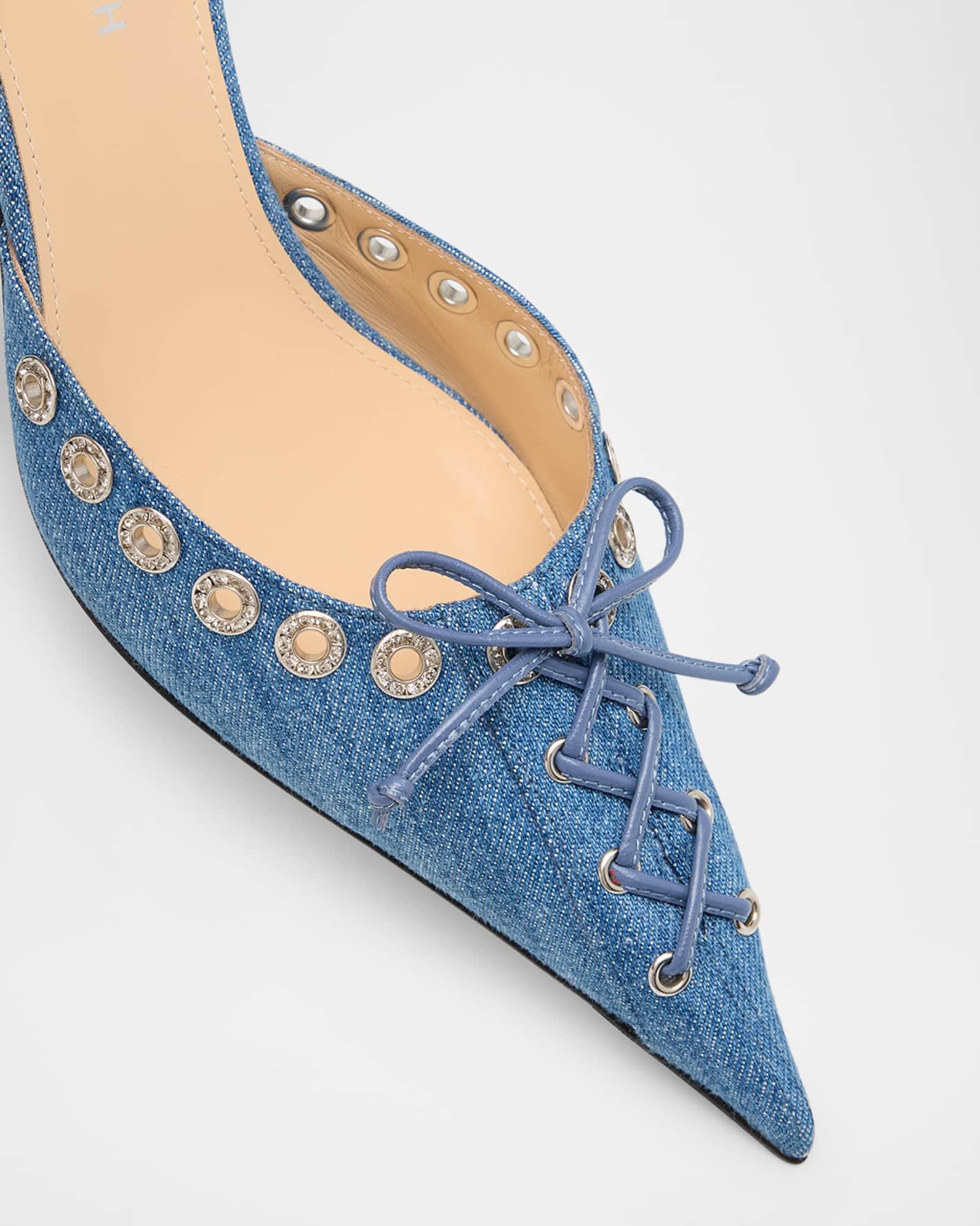 Crystalized Corset Denim Slingback Pumps Product Image