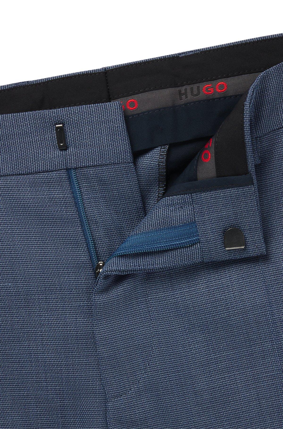 HUGO - Slim-fit trousers in mouliné performance-stretch cloth - Dark Blue Product Image