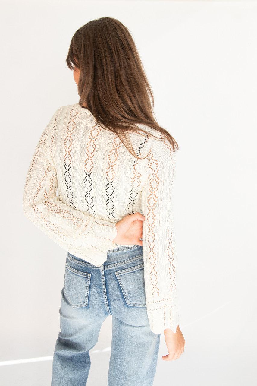 Bell Sleeve Pointelle Cardigan Product Image